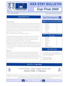 2000 FA Cup Final AXA Stat Bulletin Aston Villa v Chelsea 20/05/2000