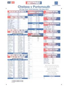 2010 F.A. Cup Final Chelsea v Portsmouth 15/05/2010 Betfred betting slip