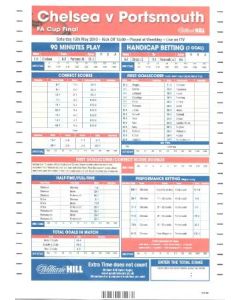 2010 F.A. Cup Final Chelsea v Portsmouth 15/05/2010 William Hill betting slip