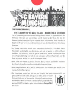 2012 Champions League Final Chelsea v Bayern Munich 19/05/2012 flyer of the Bayern Munich supporters in German