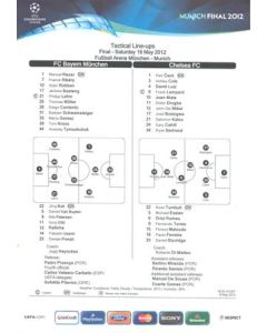 2012 Champions League Final Chelsea v Bayern Munich official colour teamsheet 19/05/2012