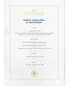 Europa League FC Bate Borisov v Chelsea Official Menu for Chelsea VIP's  2018