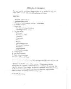 Agenda of Chelsea Intergroup meeting on 19/05/1999