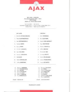 ajax v chelsea 2010 football teamsheet
