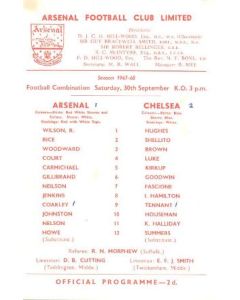 Arsenal vChelsea official programme 30/09/1967