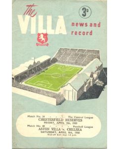 Aston Villa vChelsea official programme 08/04/1950
