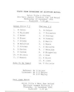 Aston Villa v Chelsea official programme 19/12/1991 YouthTeams