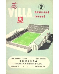 Aston Villa vChelsea official programme 24/11/1956 Football League