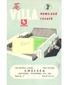 Aston Villa v Chelsea official programme 24/11/1956 Football League