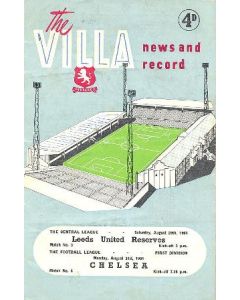 Aston Villa vChelsea and Leeds United Reserves v Aston Villa Reserves The Villa News and Record official programme 29-31/08/1964