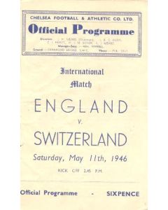 1946 England v Switzerland official programme 11/05/1946 At Chelsea