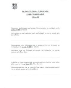 Barcelona v Chelsea Note To The Photographers 18/04/2000 Champions League