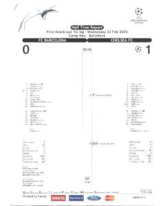 Barcelona v Chelsea Half Time Teamsheet 28/07/2005