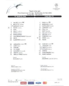 Barcelona v Chelsea teamsheet 23/02/2005
