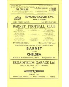 Barnet vChelsea official programme 04/11/1963
