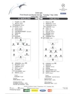 Barcelona v Chelsea tactical line-ups 07/03/2006 Champions League