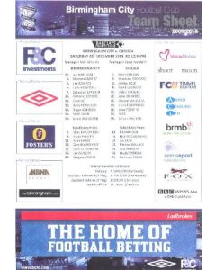 Birmingham City v Chelsea 26/12/2009 teamsheet