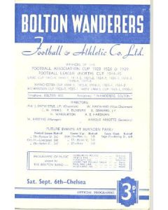 Bolton Wanderers v Chelsea official programme 06/09/1952