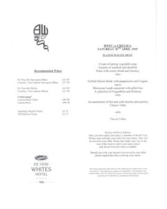 Bolton Wanderers v Chelsea Platinum Suite menu 30/04/2005