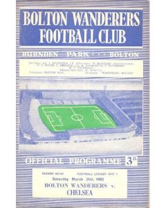 Bolton Wanderers v Chelsea official programme 31/03/1962