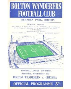Bolton Wanderers vChelsea official programme 03/09/1960