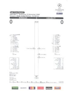 Bordeaux v Chelsea Official Line Up and Final Statistics Team Sheets - Half Time Report 26/11/2008