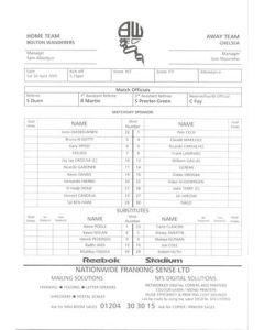 Bolton Wanderers v Chelsea official teamsheet 30/04/2005