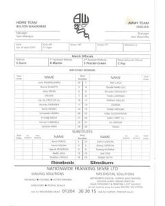 Bolton Wanderers v Chelsea official teamsheet 30/04/2005, reduced price