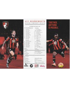 2016 Bournemouth V Chelsea Original Colour Team Sheet