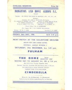 Brighton & Hove Albion vChelsea Reserves official programme 26/12/1958