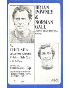 Brighton & Hove Albion vChelsea official programme 05/05/1972 Brian Powney & Norman Gall Joint Testimonial Game