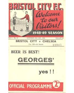 Bristol City vChelsea official programme 08/01/1949