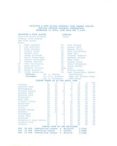 Brighton v Chelsea Reserves official teamsheet 13/04/1994 Football Combination