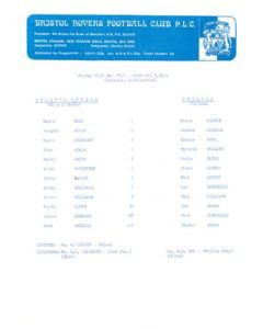 Bristol Rovers v Chelsea Reserves official teamsheet 21/05/1982 Football Combination