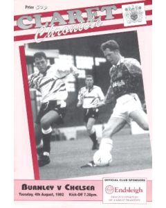 Burnley vChelsea official programme 04/08/1992 Pre-Season Friendly Match