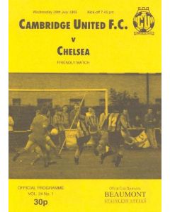 Cambridge United vChelsea official programme 28/07/1993 pre-season friendly