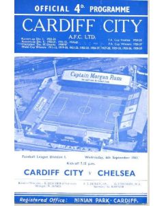 Cardiff City v Chelsea official programme 06/09/1961