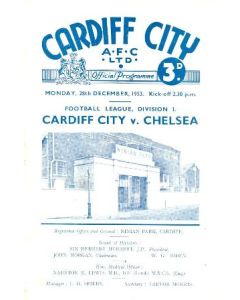 Cardiff City vChelsea official programme 28/12/1953