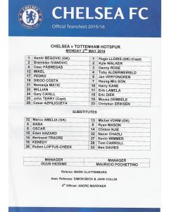 Chelsea V Tottenham Hotpsur 2016 Team Sheet