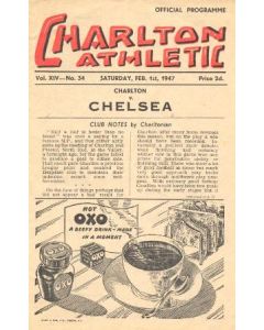 Charlton Athletic vChelsea official programme 01/02/1947