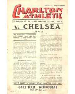 Charlton Athletic vChelsea official programme 02/01/1954