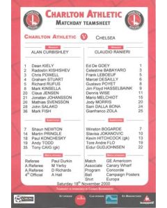Charlton Athletic v Chelsea official colour teamsheet 18/11/2000 Premier League