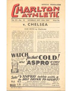 Charlton Athletic vChelsea official programme 25/10/1947