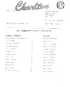 Charlton Athletic vChelsea official programme 27/11/1990