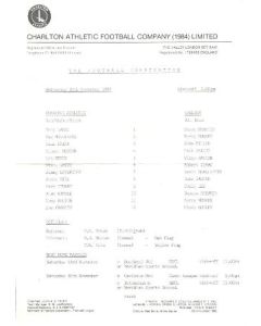 Charlton Athletic Reserves vChelsea Reserves official programme 20/11/1985