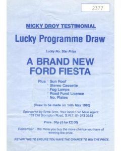 Chelsea v All Star XI official programme 16/05/1983 Micky Droy testimonial match