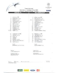 Chelsea v Anderlecht teamsheet 13/09/2005