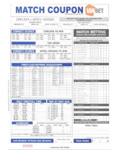 Chelsea v Apoel, Nicosia betting slip 08/12/2009