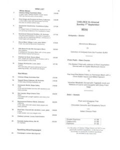 Chelsea v Arsenal menu 01/09/2002
