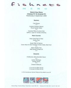Chelsea v Arsenal Fishnets menu 06/09/2000